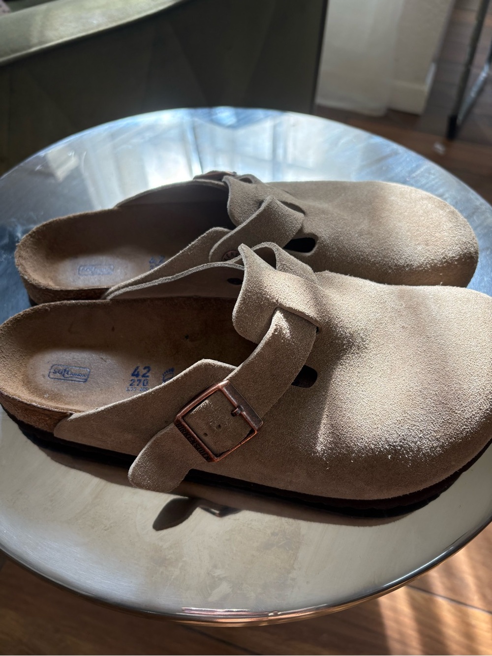 Birkenstock Boston Taupe Soft Footbed Suede Leather Clogs Unisex EU 42 US M9 W11 - Picture 3 of 7